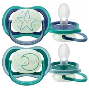 Avent Ultra Air Nighttime 2 Sucettes Orthodontiques 6-18 Mois - Couleur : Bleu